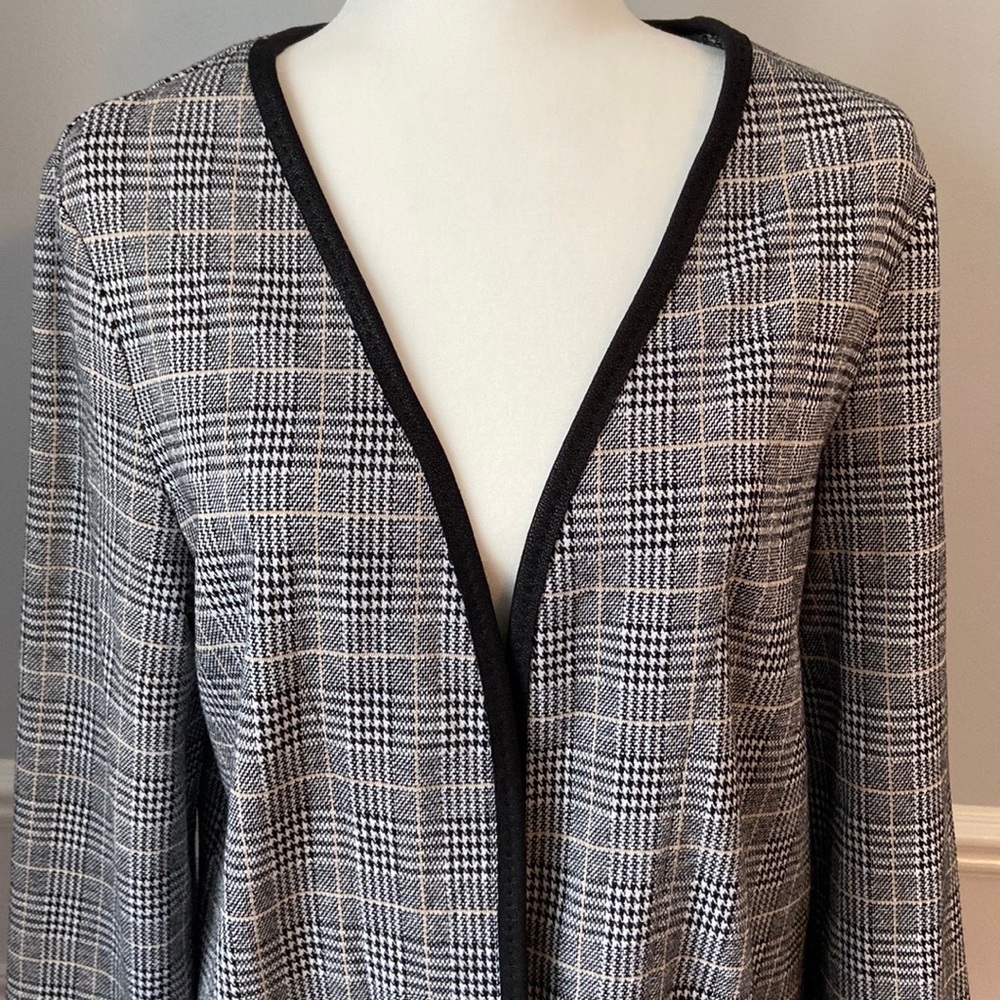 Max Studio Houndstooth Open Front Cardigan Two Front Pockets Black White Size L - Picture 3 of 12